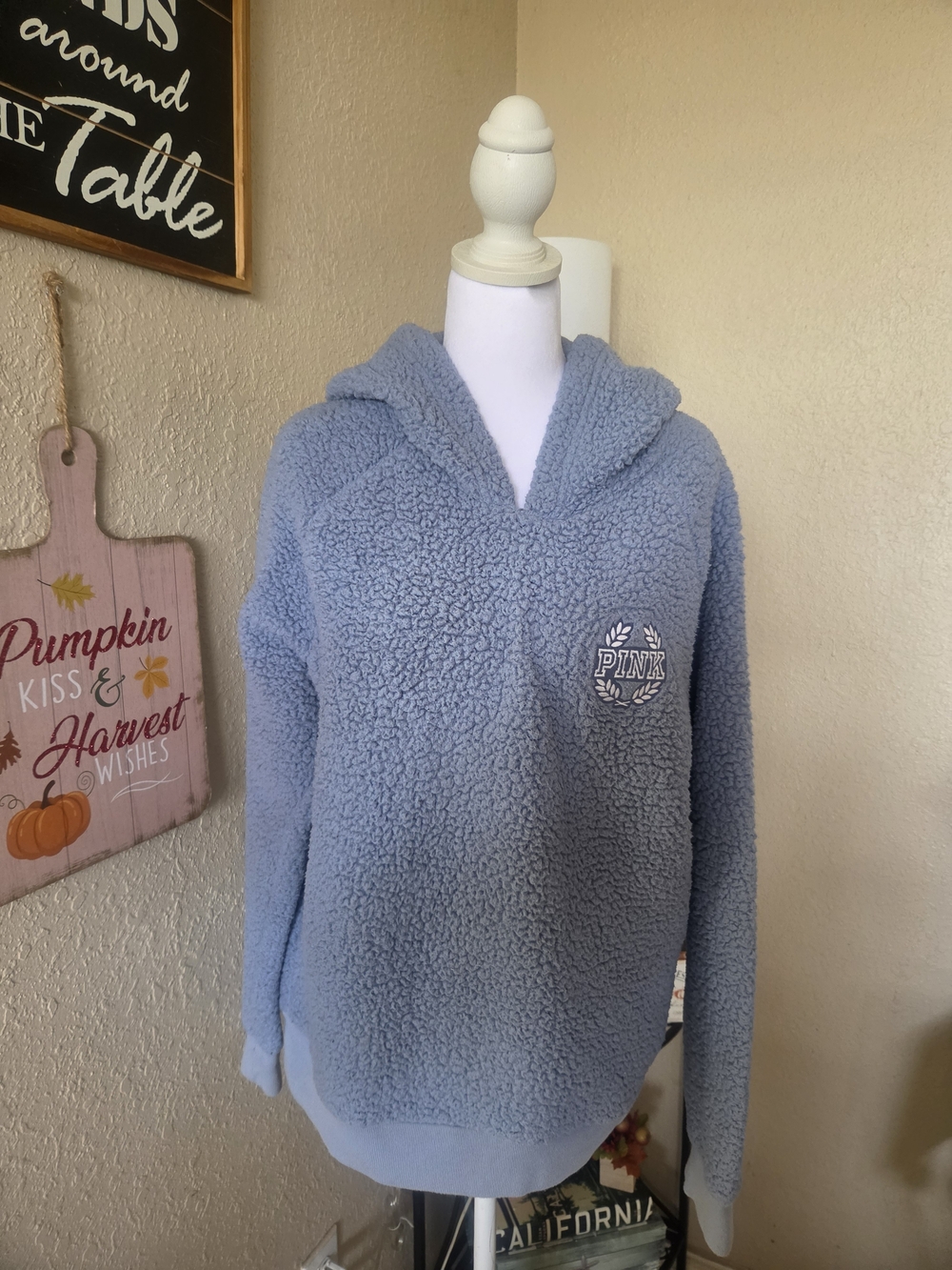 PINK Victoria's Secret Light Blue Sherpa Pullover Hoodie